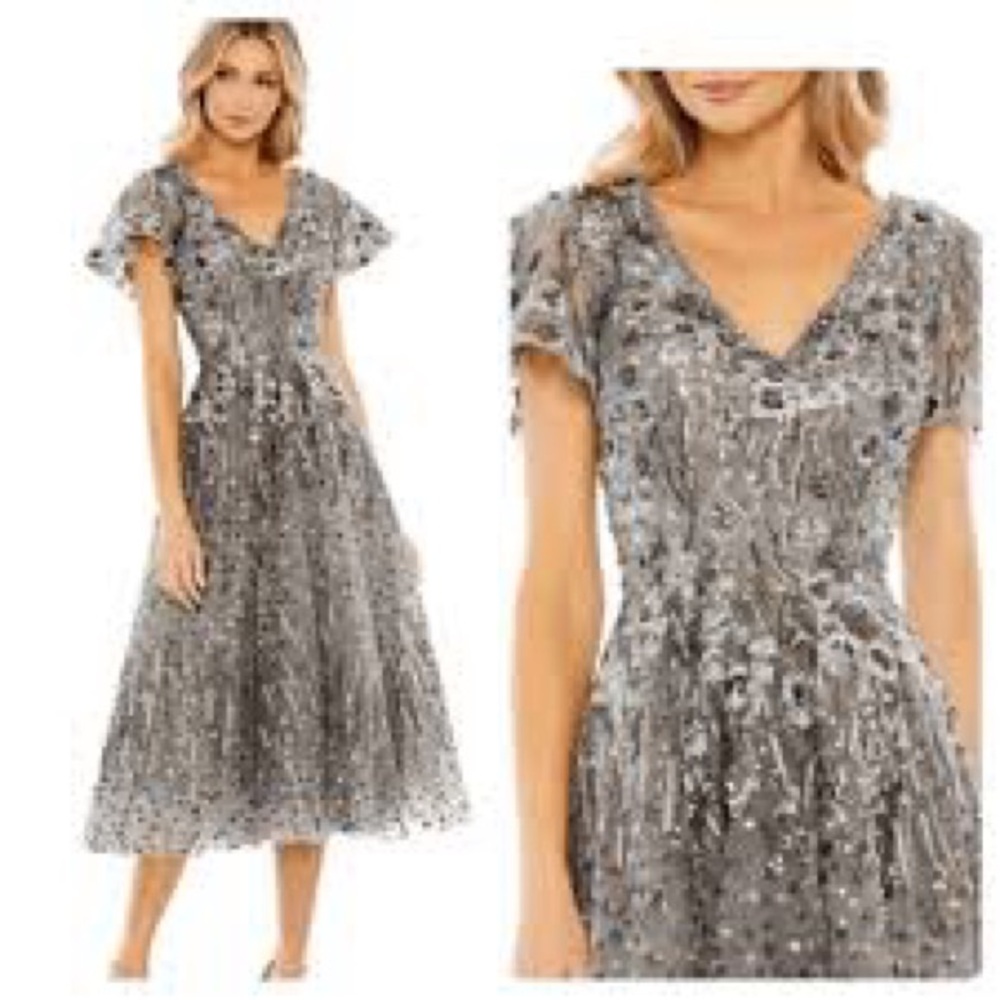 MAC DUGGAL women’s Embellished Butterfly Fit and Flare Tea-Length Dress 20392